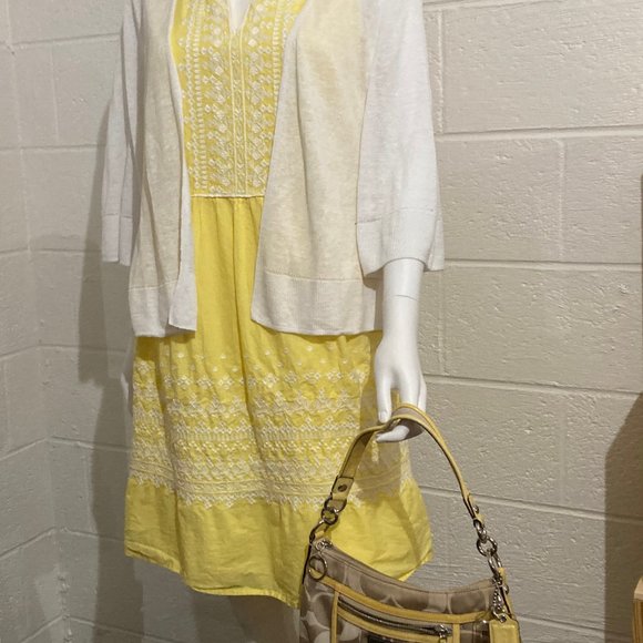 Vineyard Vines Yellow White Embroidered 100% Cotton Eyelet Dress Fit & Flare 10 - Picture 10 of 13